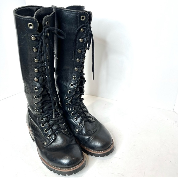 Skechers Tall Boots Genuine Leather Lace Up Platform Moto Combat Biker Size 6 - Picture 3 of 15